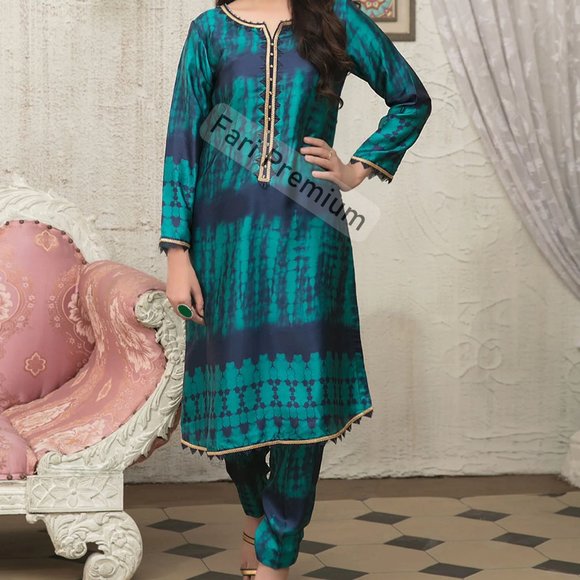 Tawakkal 2-Piece Embellished Silk Tie Dye Shalwar Kameez Pakistani/Indian M/42" - Picture 1 of 13